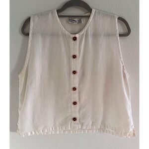 Kiko Linen Blend Sleeveless Button Up Vest Top One Size Cream